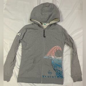 Roxy Gray Hoodie with Colorful Wave Design